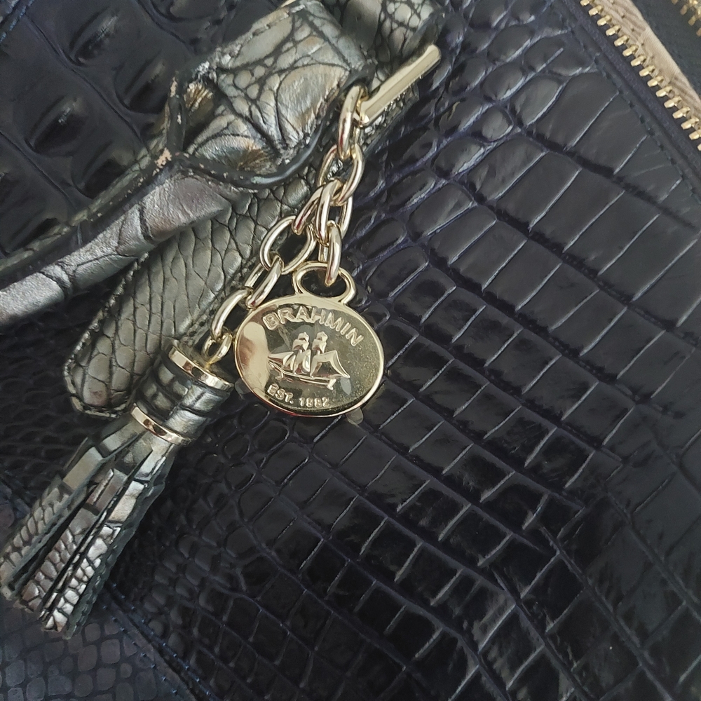 Brahmin Midnight Blue Croc-Embossed Shoulder Bag